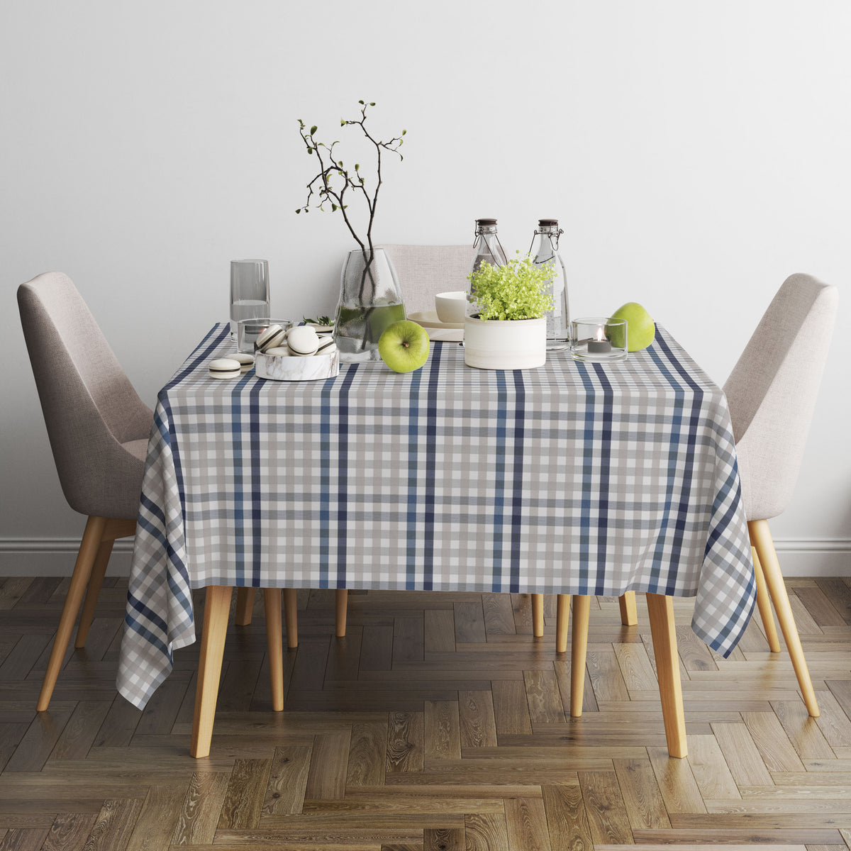 Tovaglia Sommaruga Francy no stiro rettangolare trama quadri dis G beige e blu