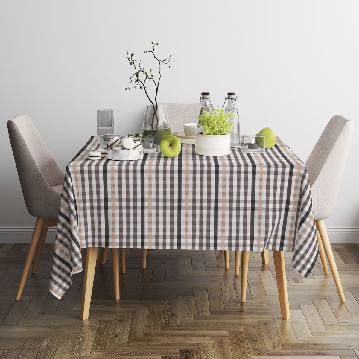 Tovaglia Sommaruga Francy no stiro rettangolare trama quadri dis H moro e beige