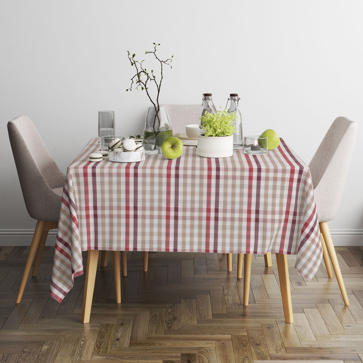 Tovaglia Sommaruga Francy no stiro rettangolare trama quadri dis I beige e rosso