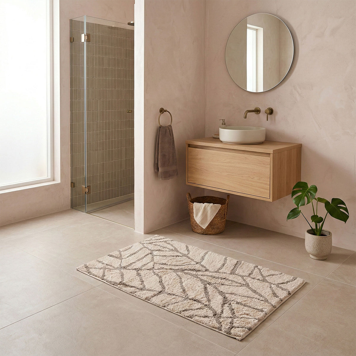 Tappeto da arredo ricami foglie 100% Cotone Leafy Zambaiti