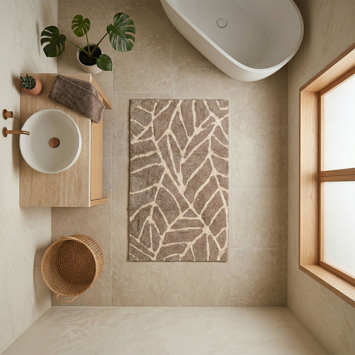 Tappeto da arredo ricami foglie 100% Cotone Leafy Zambaiti
