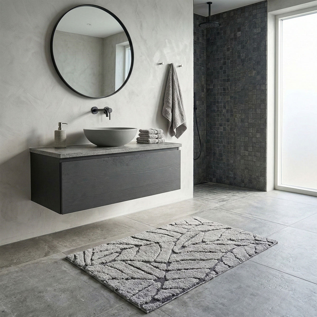 Tappeto da arredo ricami foglie 100% Cotone Leafy Zambaiti
