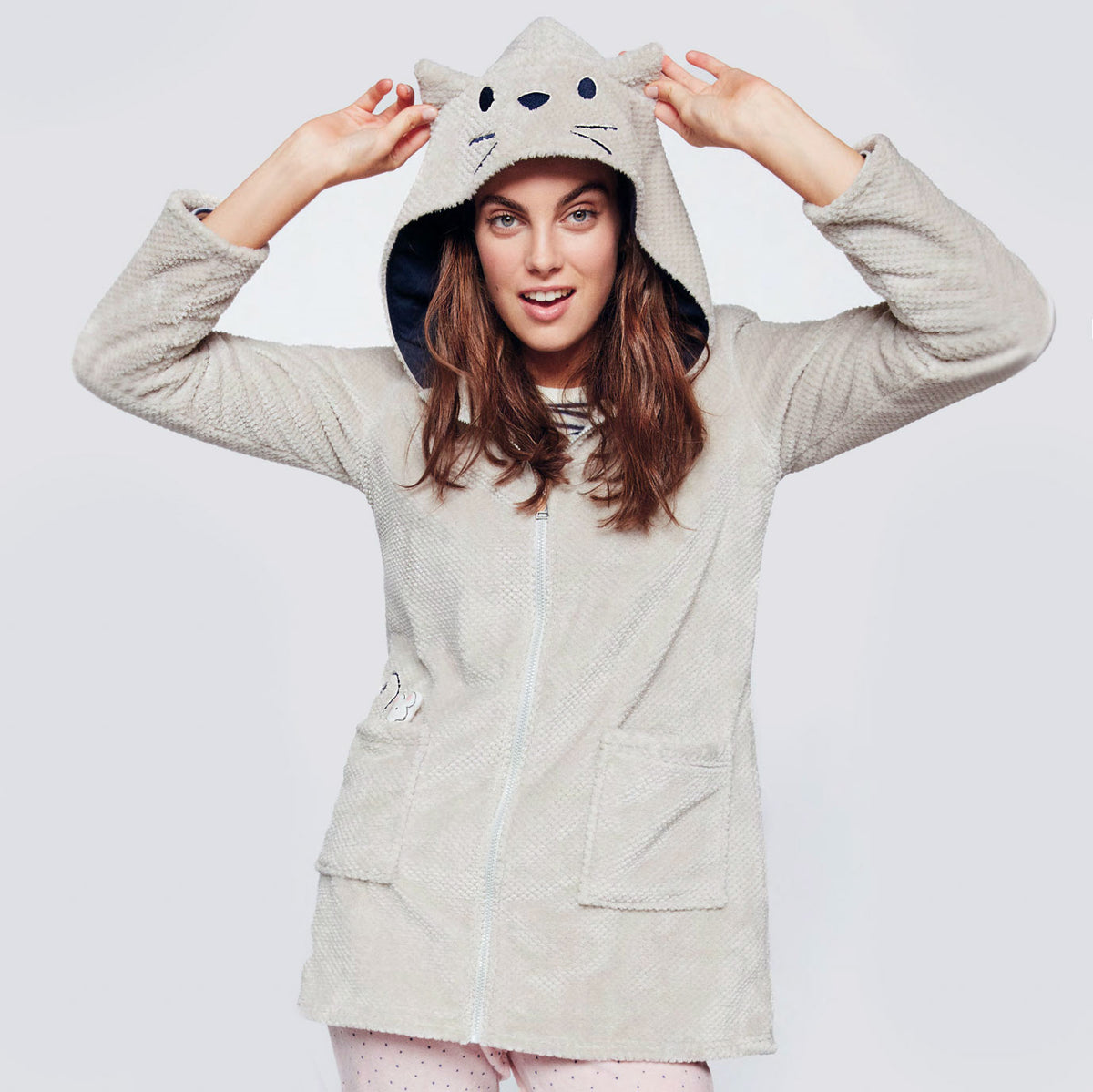 Giacca con cappuccio donna caldissimo coral con zip grigia Gisela 2/1829