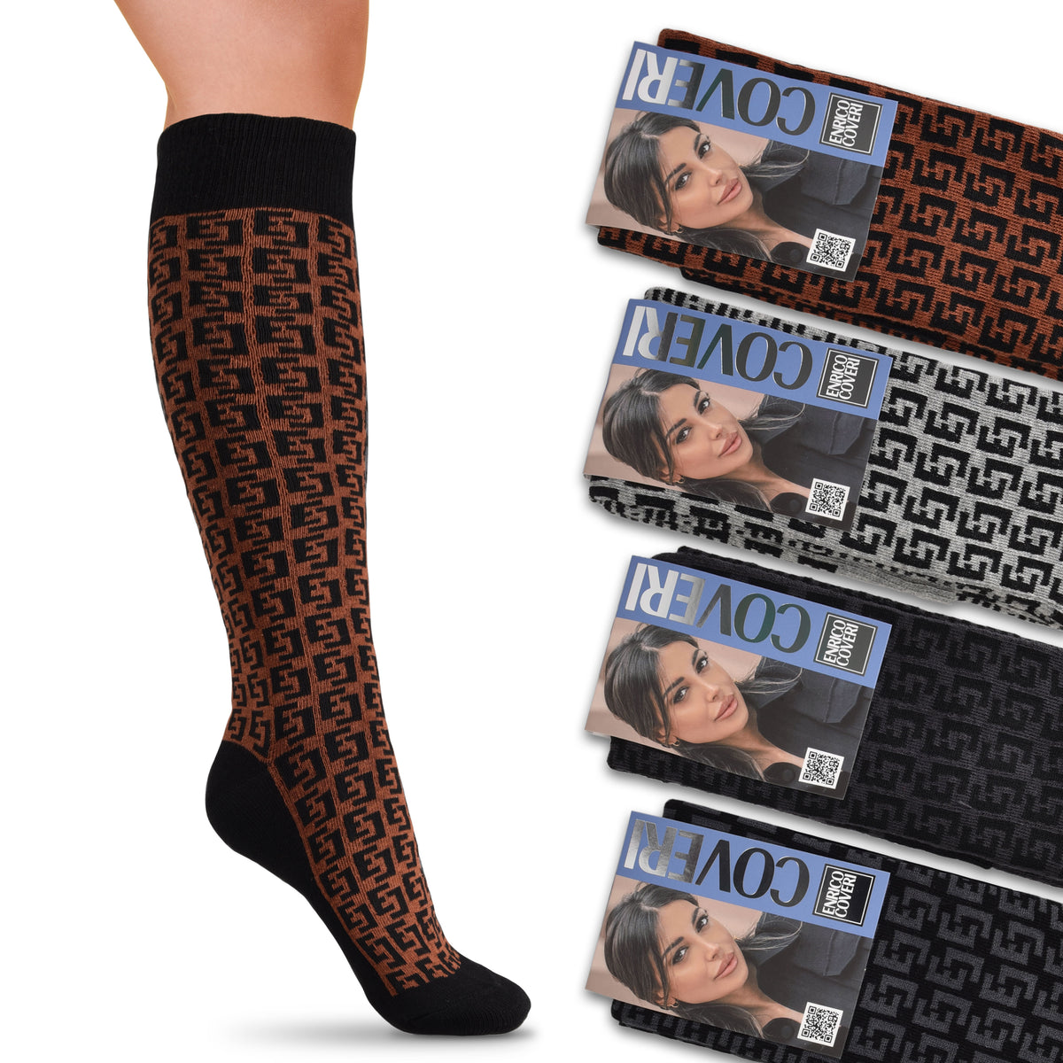 Calze donna caldo cotone Enrico Coveri lunghe e calde Giorgia 296 4 paia B