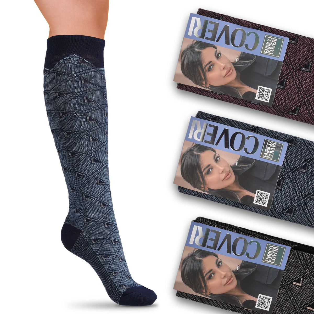 Calze donna caldo cotone Enrico Coveri lunghe e calde Giorgia 305 A 3 paia