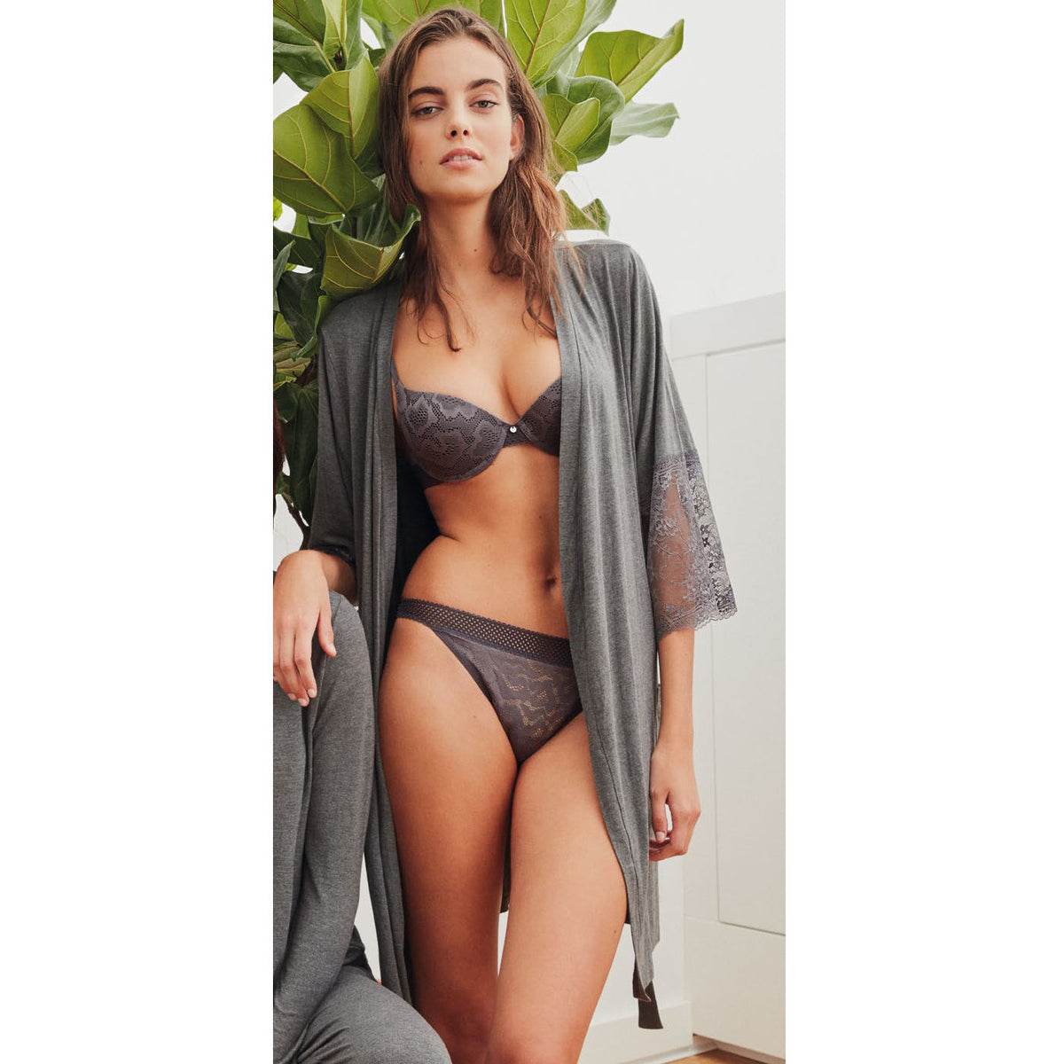 Vestaglia donna Gisela 3/1817 grigio pizzo viscosa