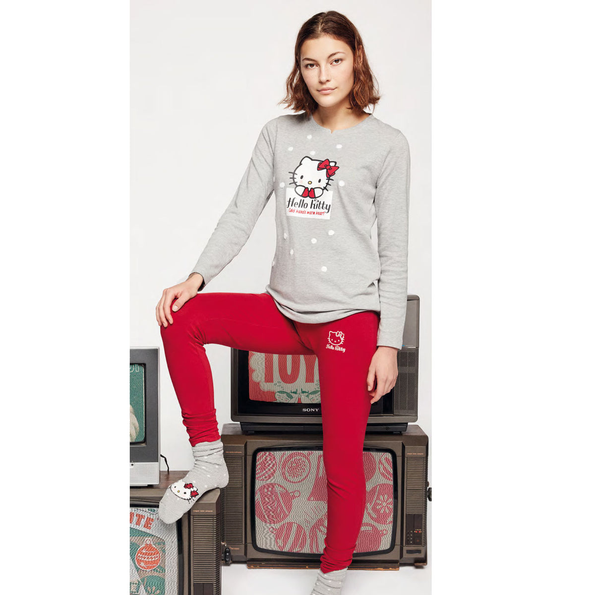 Pigiama donna hello kitty caldo cotone Gisela 2/1847 maglia e leggings 