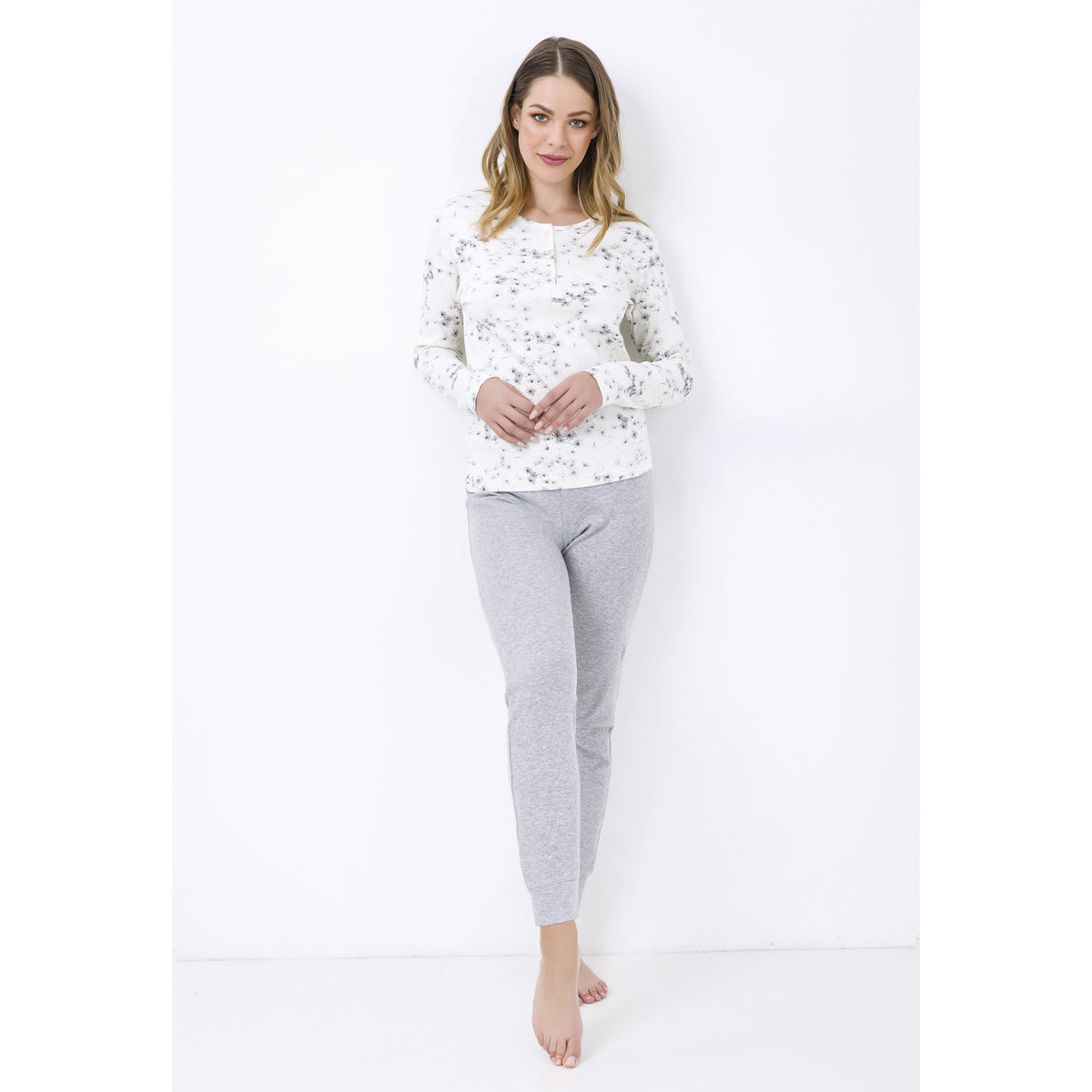 Pigiama donna caldo cotone fantasia floreale panna Il Granchio GP6007