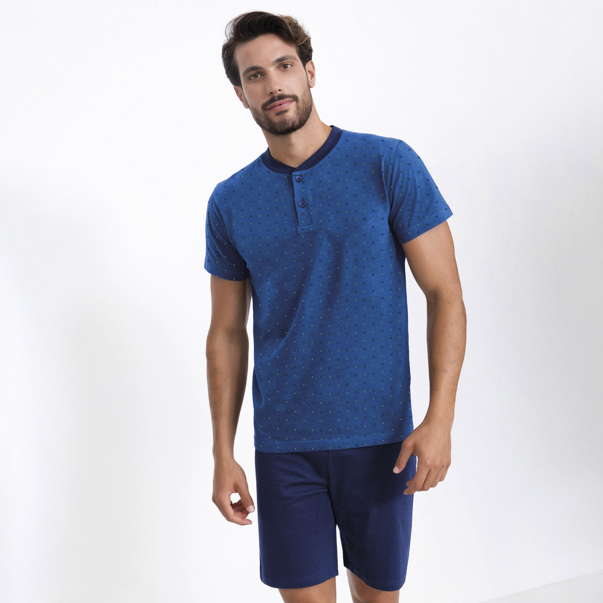 Pigiama uomo Il Granchio GP1047 corto estivo cotone bluette