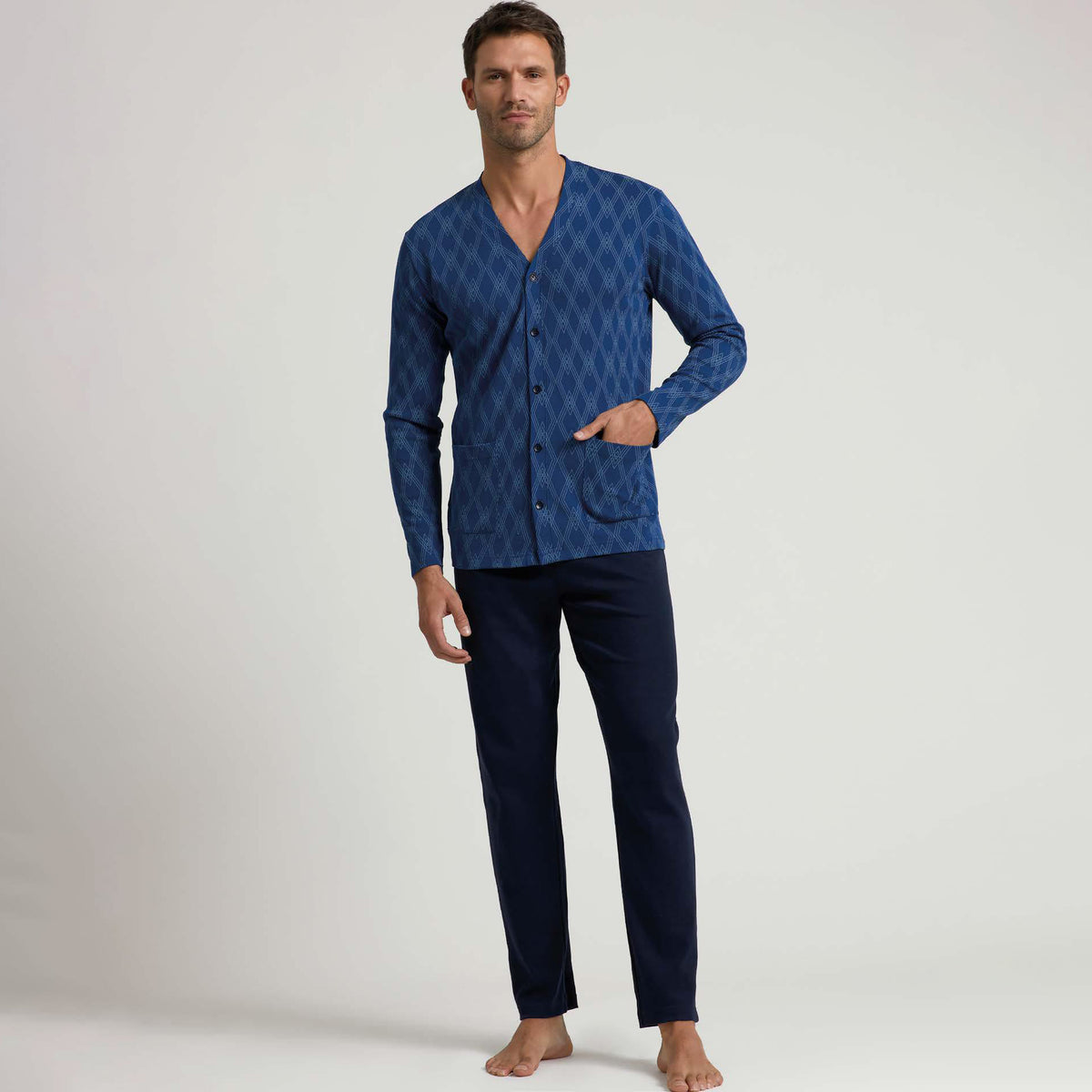 Pigiama uomo aperto collo pantalone dritto caldo cotone Il Granchio GP2058/A