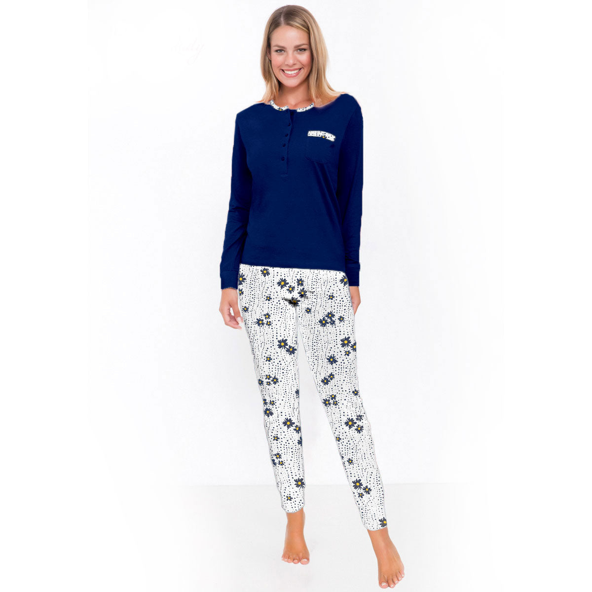 Pigiama donna blu lungo leggero Il granchio GP5001
