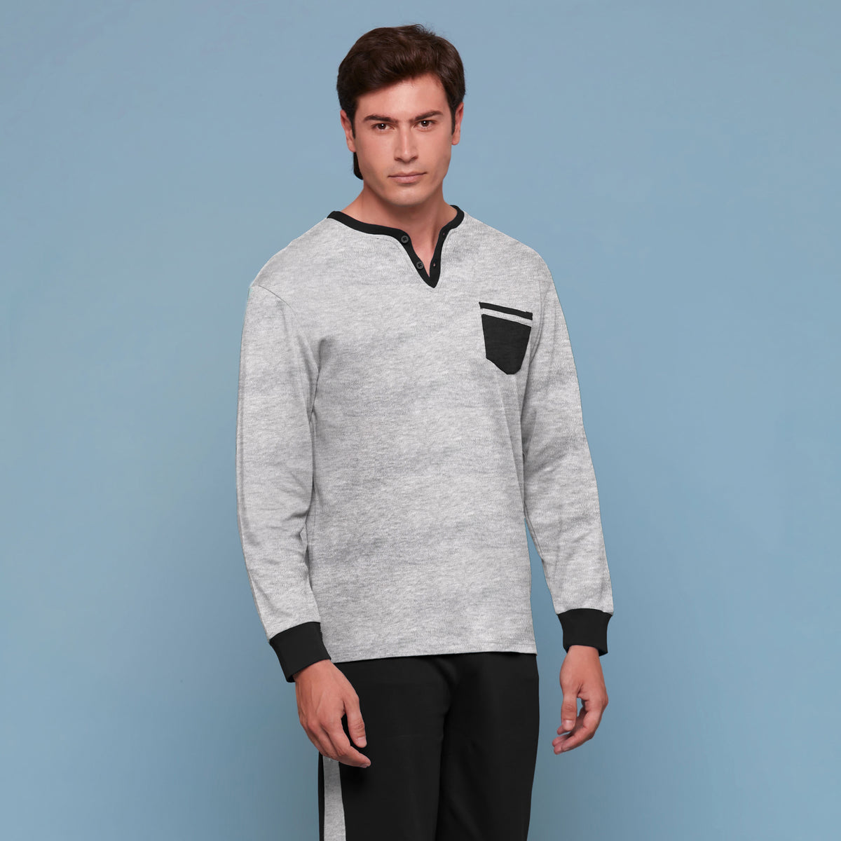 Pigiama uomo invernale Cippi 1606 caldo cotone grigio melange