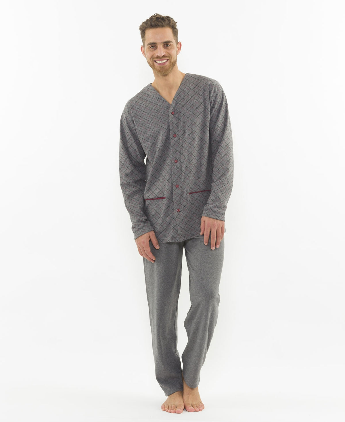Pigiama uomo Gary H60047 caldo cotone interlock a rombi