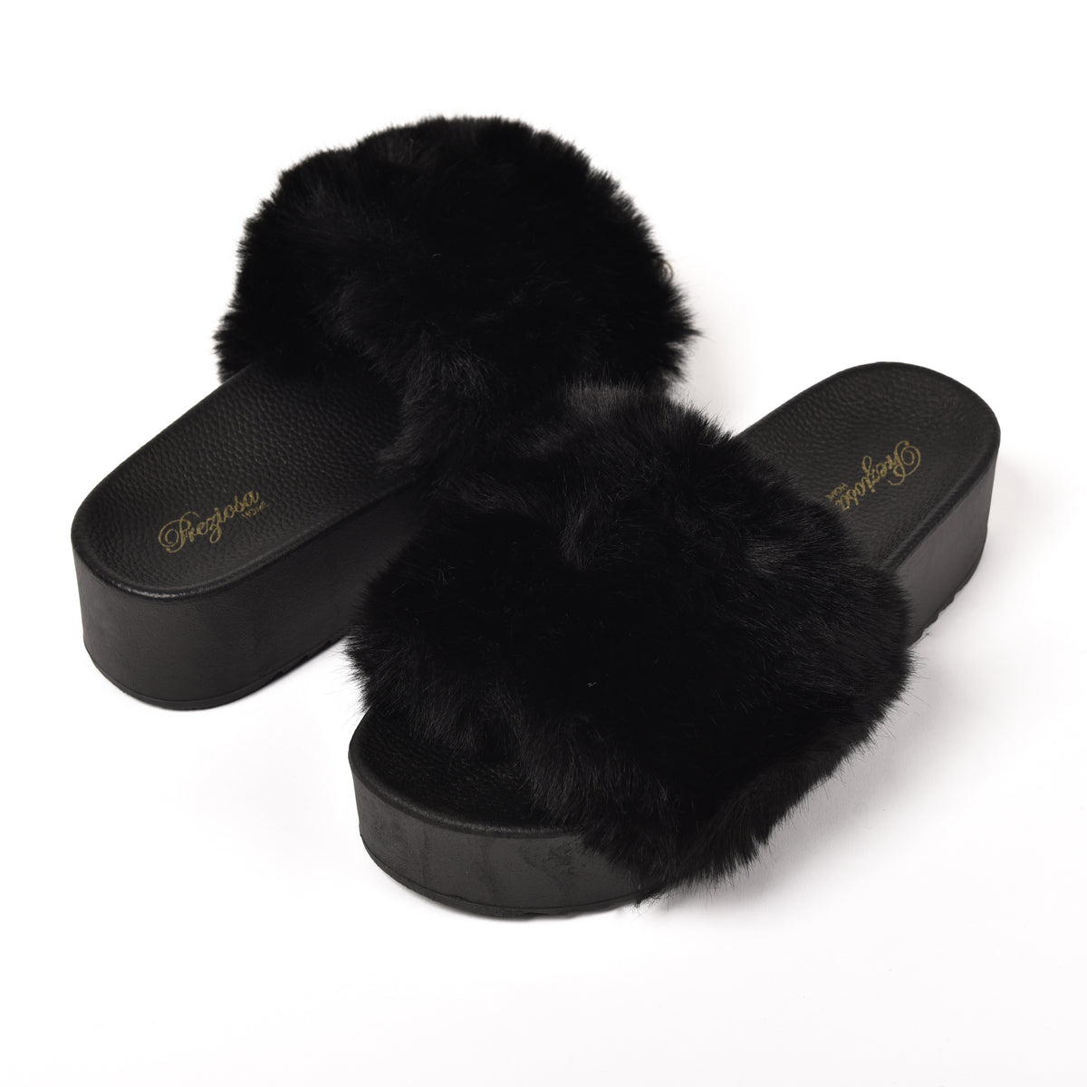 Pantofole donna con fascia di pelliccia soffice Preziosa 0075 nero