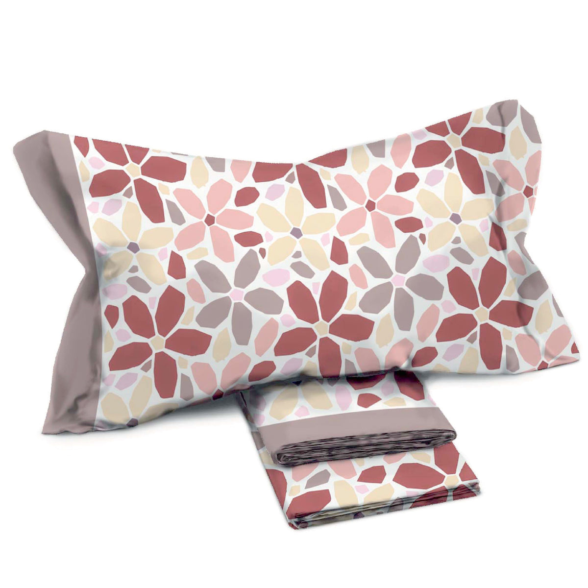Completo letto Pompea Hera lenzuola sopra sotto con angoli federa rosa antico