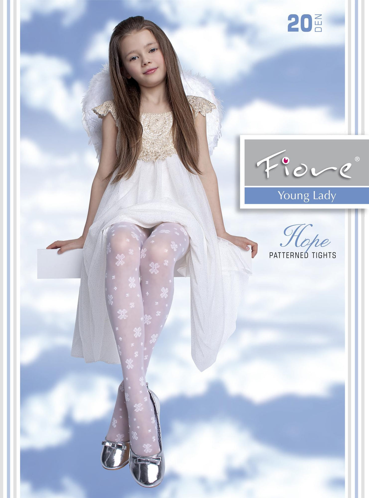 Collant bimba lavorato moda bianco fiori 20 denari Fiore Hope