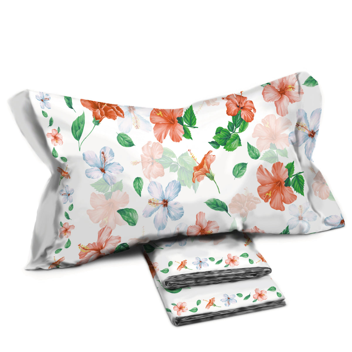 Completo letto Pompea Ibisco lenzuola sopra sotto con angoli federa arancio