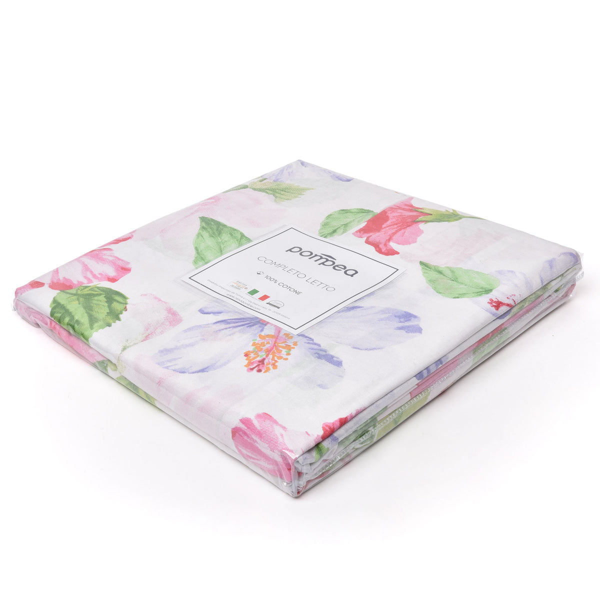Completo letto Pompea Ibisco lenzuola sopra sotto con angoli federa rosa