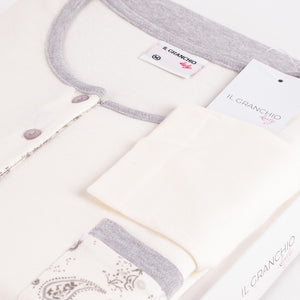 Pigiama donna caldo cotone con taschino Il Granchio GP6002 panna