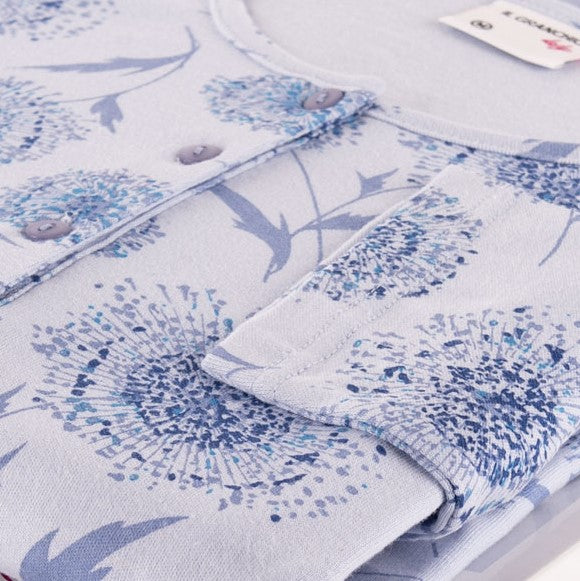 Pigiama donna caldo cotone fantasia floreale azzurro Il Granchio GP6003