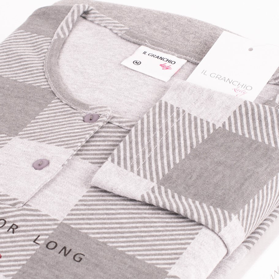 Pigiama donna caldo cotone grigio quadroni Il Granchio GP6004