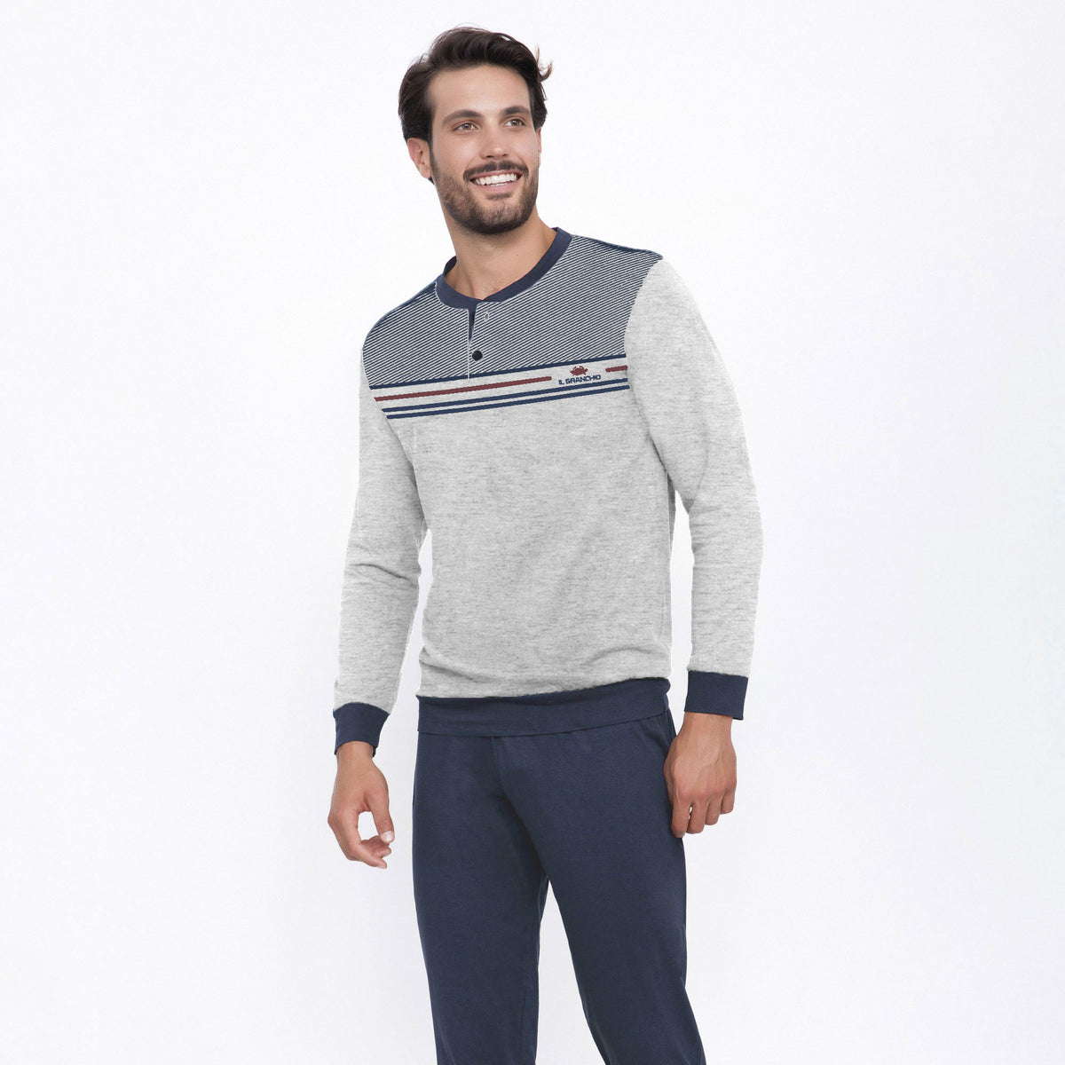 Pigiama uomo cotone primaverile Il Granchio GP1046 grigio melange