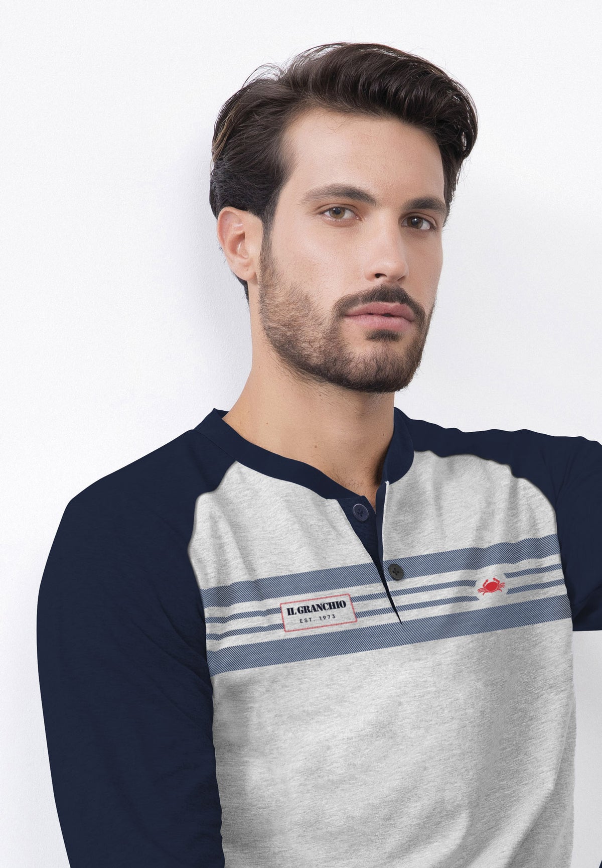 Pigiama uomo cotone leggero Il Granchio GP1041 grigio blu 