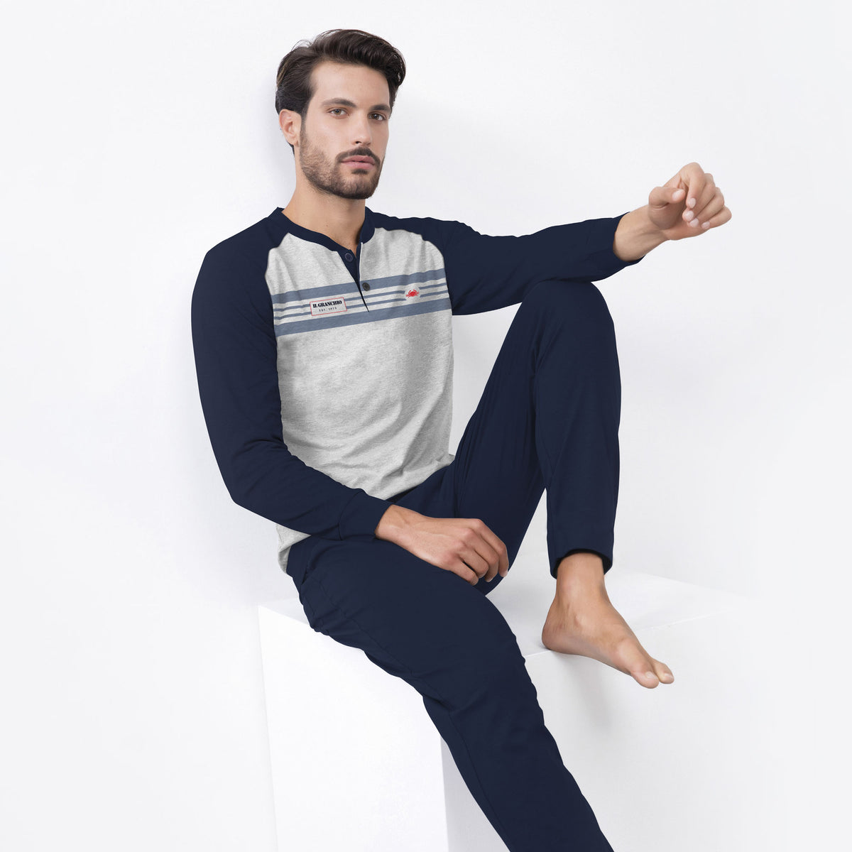 Pigiama uomo cotone leggero Il Granchio GP1041 grigio blu 