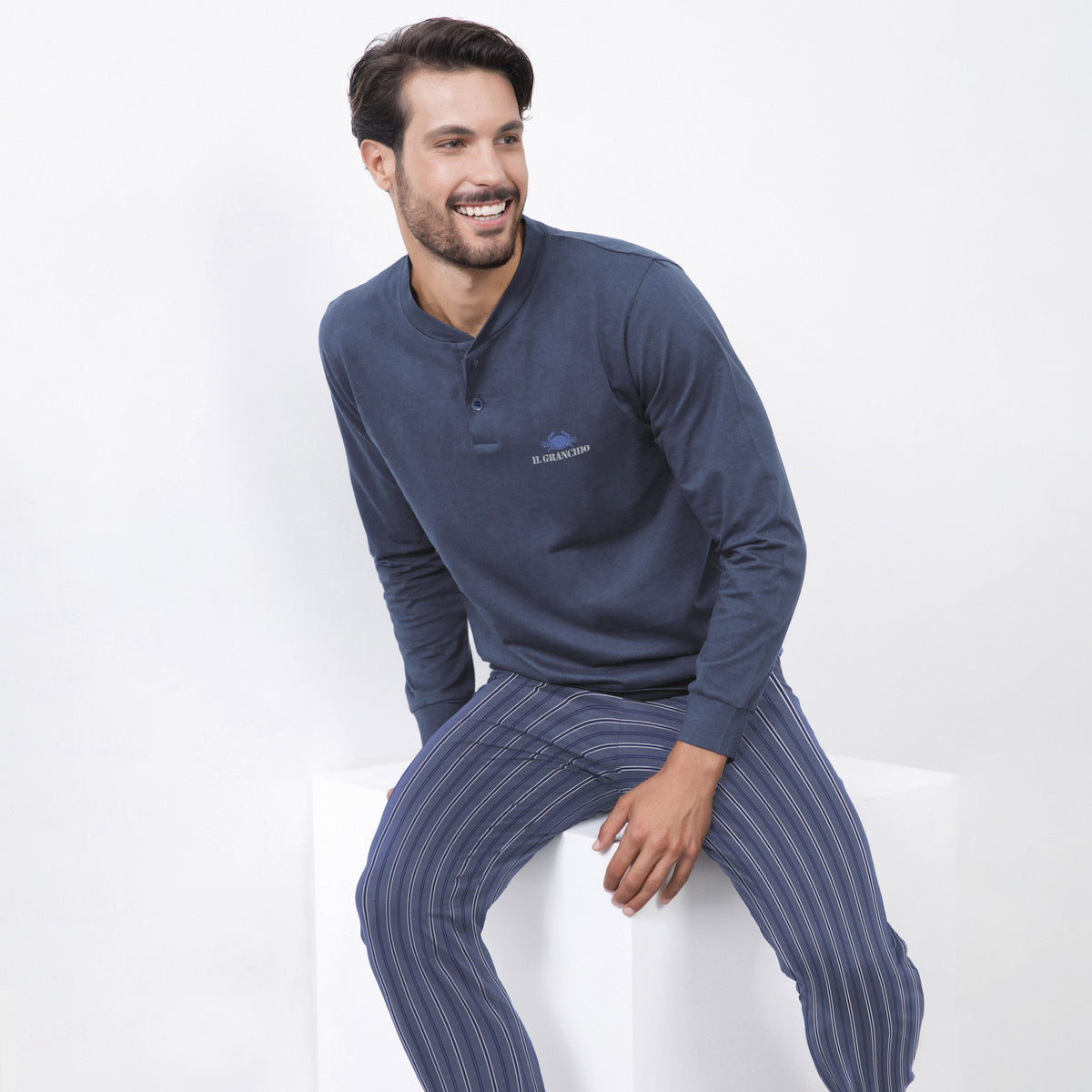 Pigiama uomo cotone leggero Il Granchio GP1042 a righe jeans