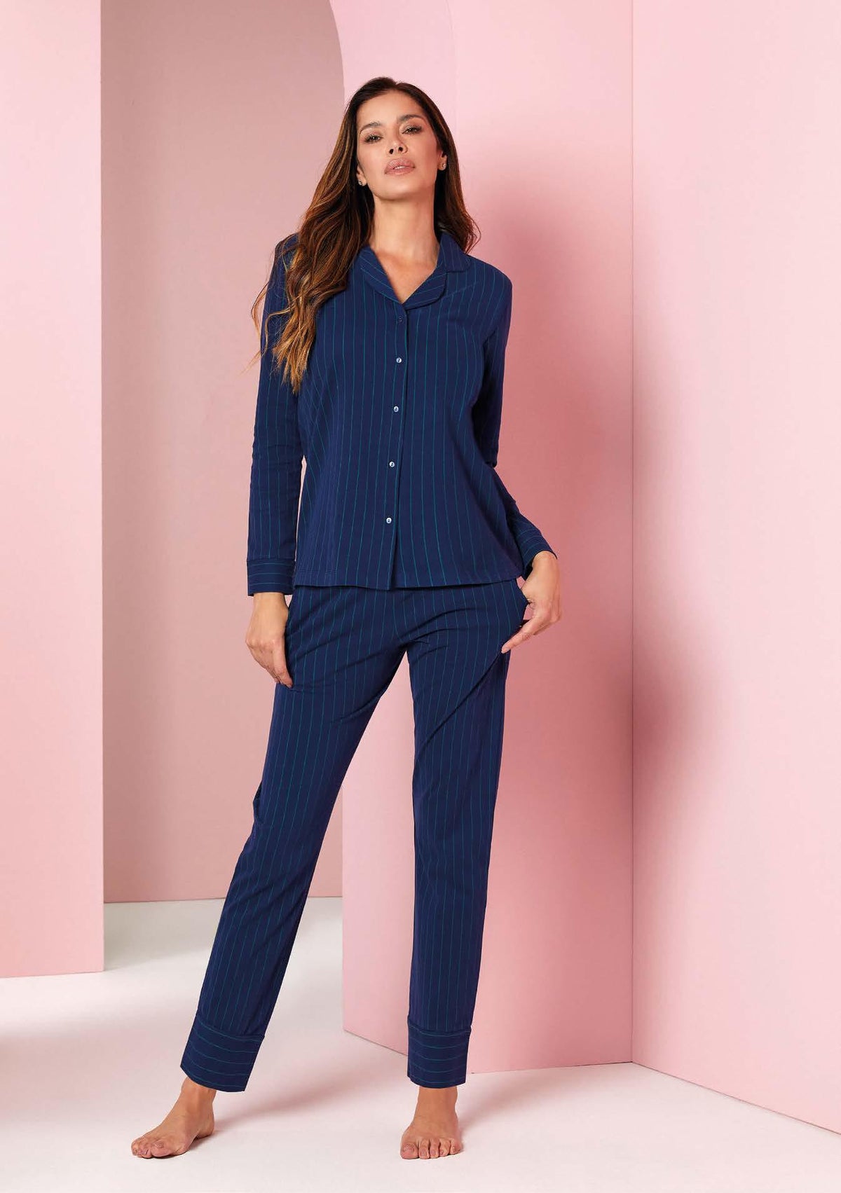Pigiama aperto donna Jadea collo a rever 5174 in caldo cotone raffinato
