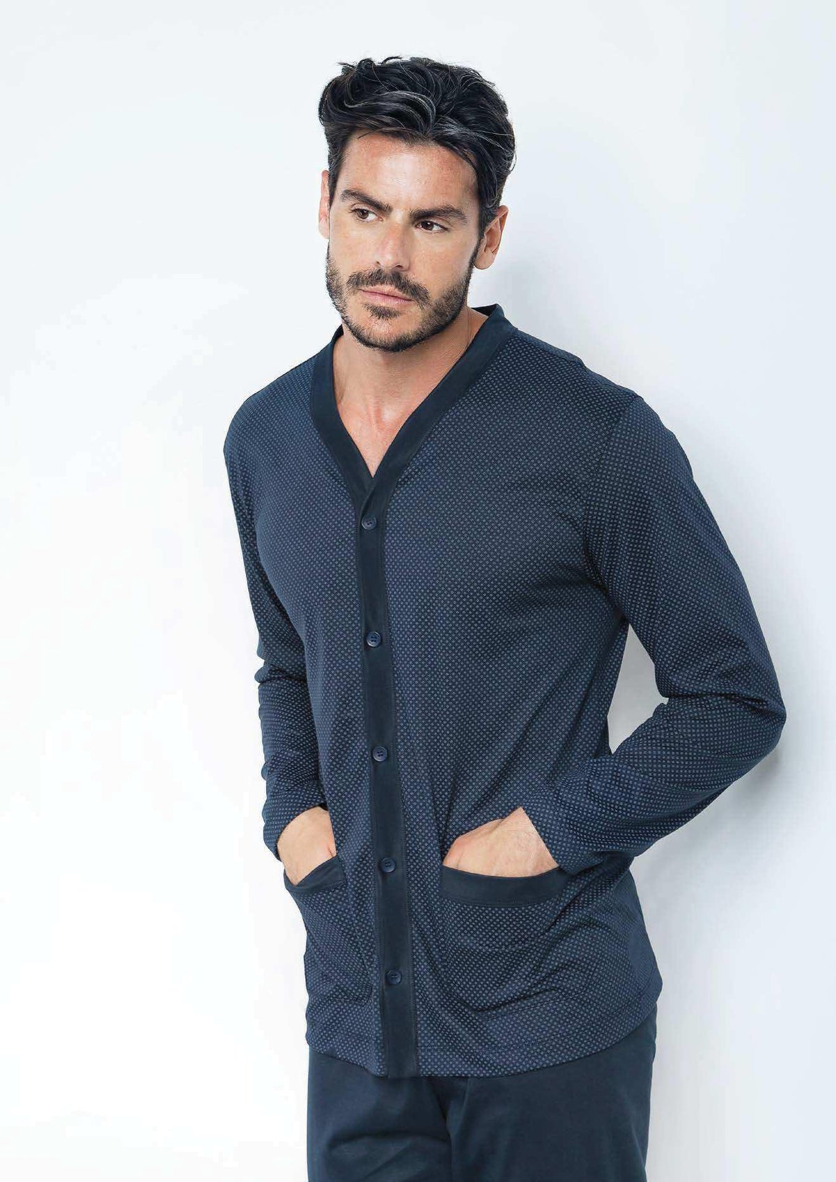Pigiama classico uomo Enrico Coveri ep8113 cotone fantasia blu