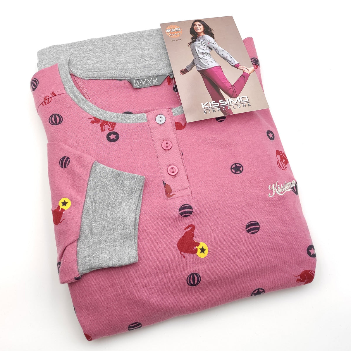 Pigiama da donna Biancaluna 3004IN lungo caldo cotone fuxia