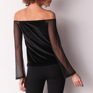 Maglia donna scollo a barchetta in velluto e tulle Cotonella ADD17