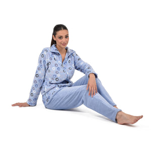 Pigiama donna invernale coral collo alto celeste infiore FNC0819
