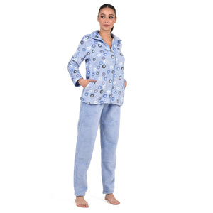 Pigiama donna invernale coral collo alto celeste infiore FNC0819
