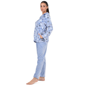 Pigiama donna invernale coral collo alto celeste infiore FNC0819