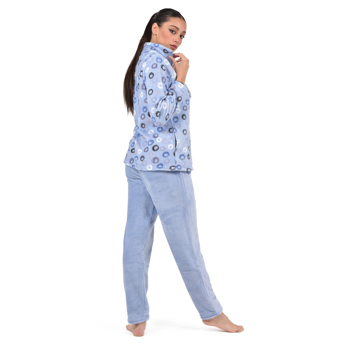 Pigiama donna invernale coral collo alto celeste infiore FNC0819