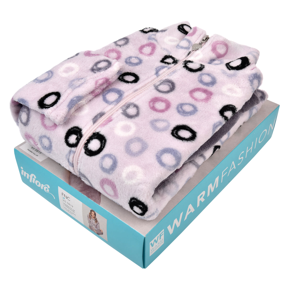 Pigiama donna invernale coral collo alto lilla chiaro infiore FNC0819