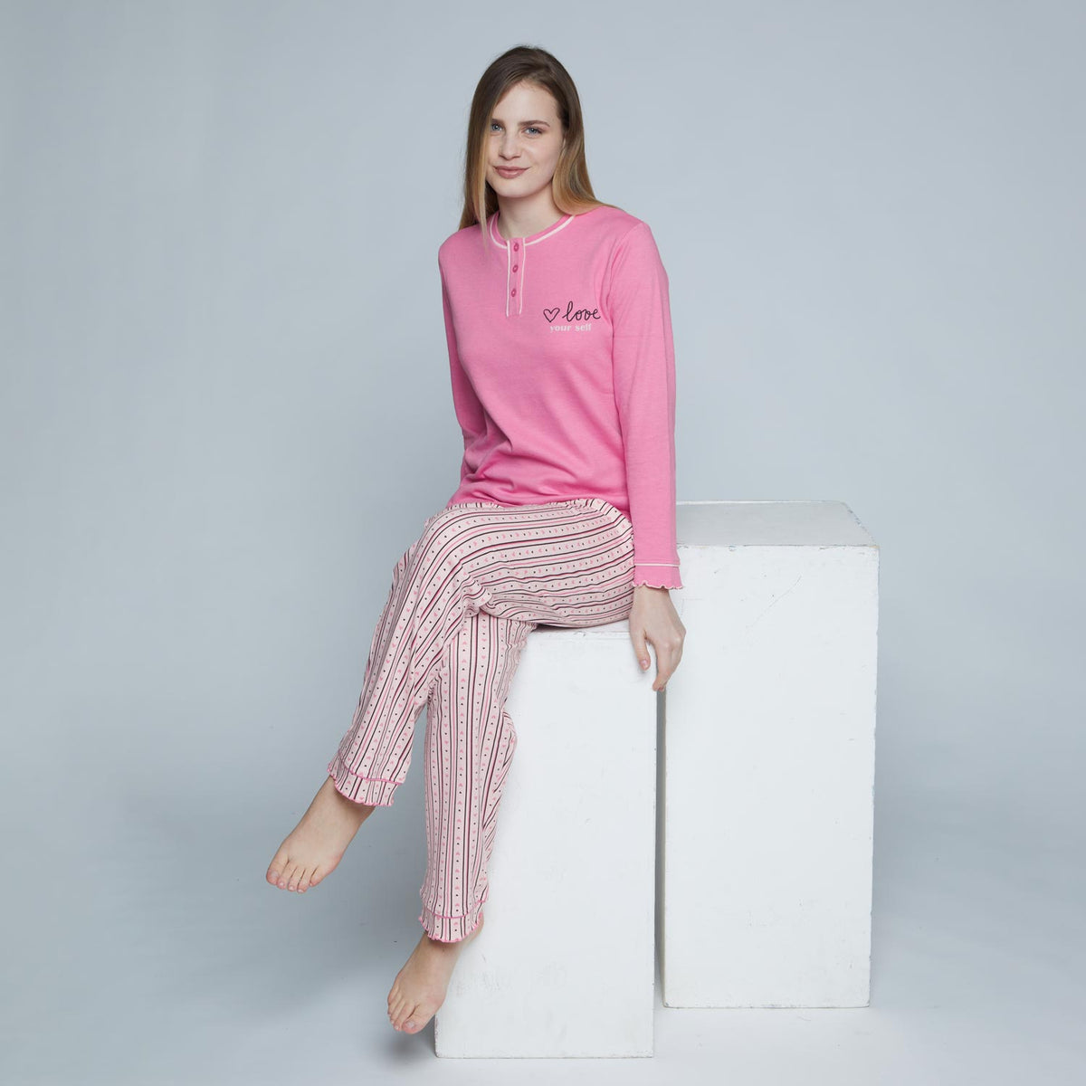 Pigiama donna cuoricini caldo cotone Cippi LOW142