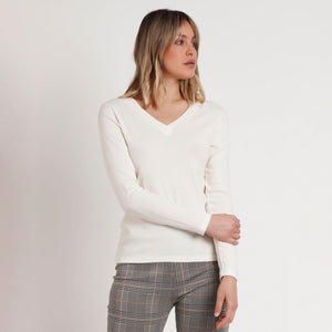 Maglia donna a costine con scollo a v Admas 43559 