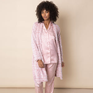Pigiama donna in raso leopardato rosa aperto Admas 56173