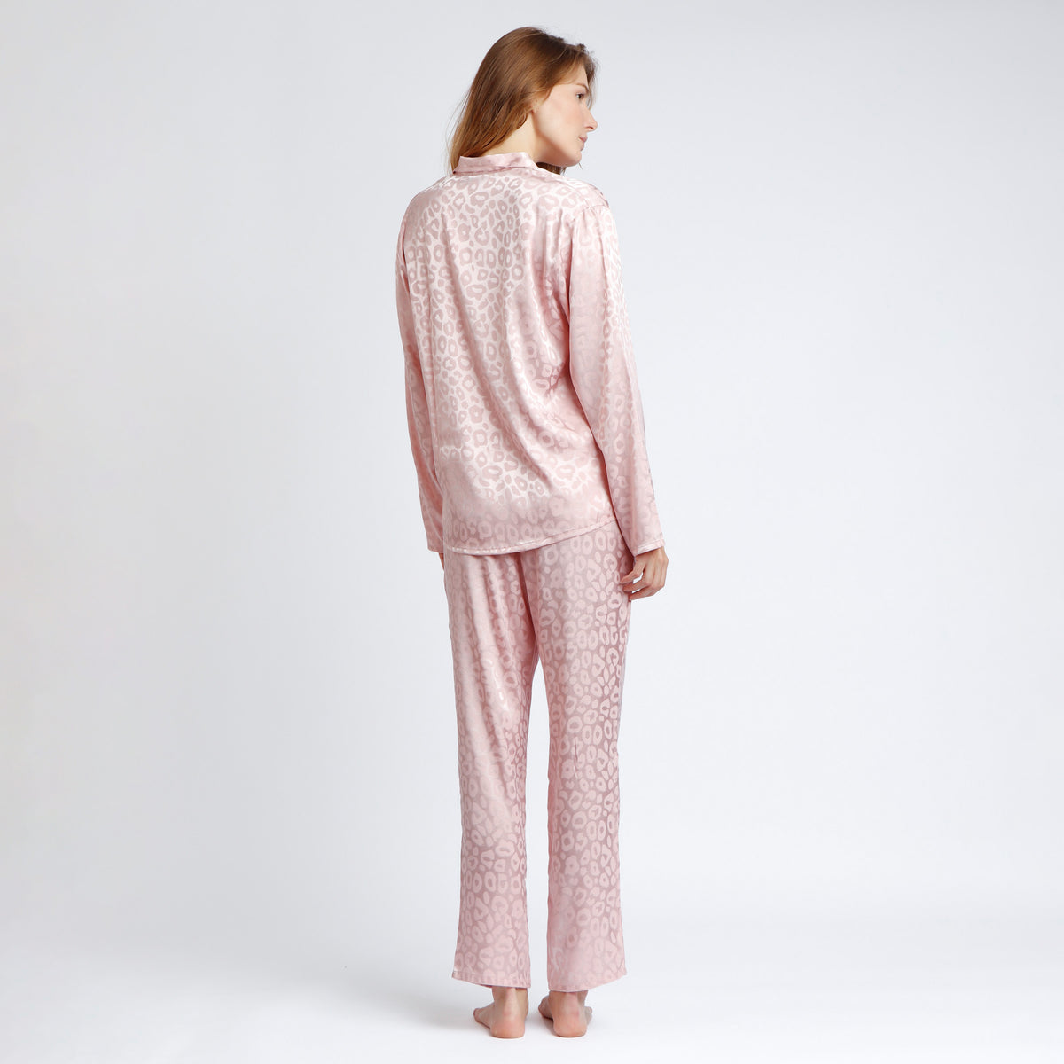 Pigiama donna in raso leopardato rosa aperto Admas 56173