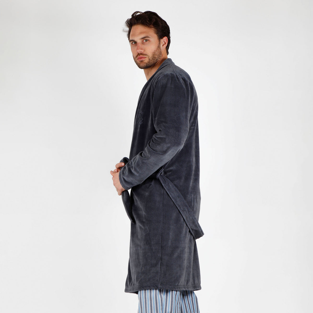Vestaglia uomo in ciniglia gessata Admas 57527
