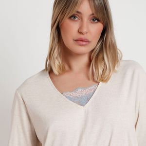 Pigiama caldo cotone scollo a V pizzo Admas Garden 62619