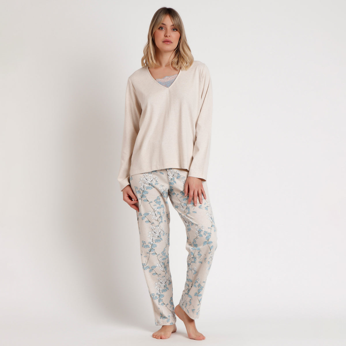 Pigiama caldo cotone scollo a V pizzo Admas Garden 62619