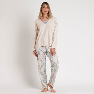 Pigiama caldo cotone scollo a V pizzo Admas Garden 62619