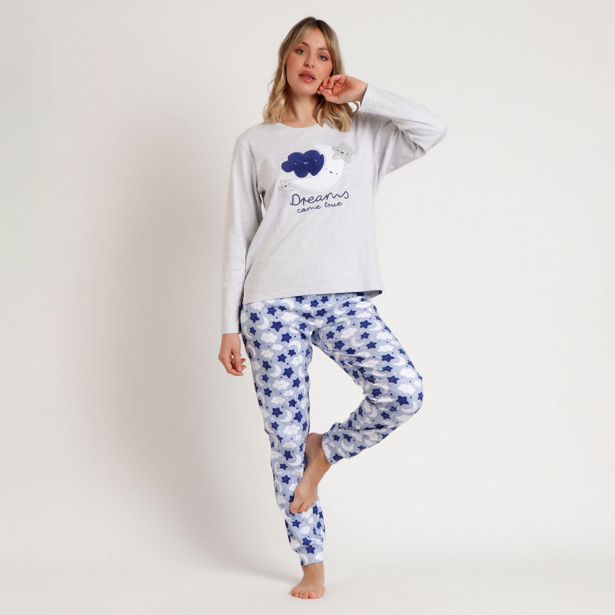 Pigiama donna caldo cotone nuvola stella luna Admas 62623