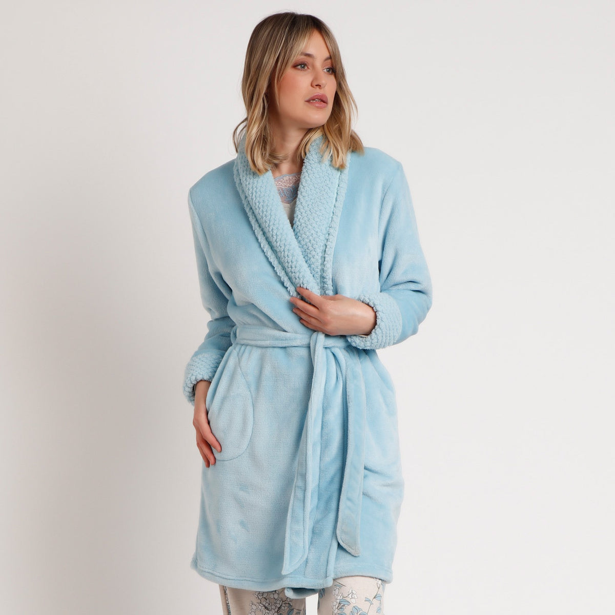 Vestaglia pile donna scollo a scialle con cintura in vita Admas 67146