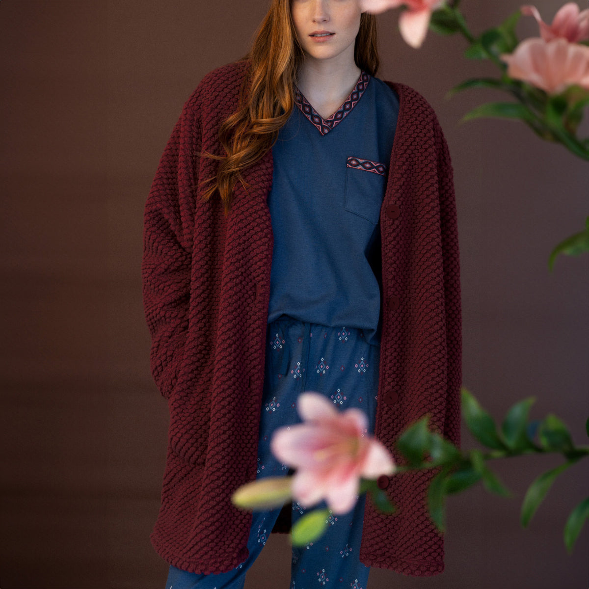 Giacca da camera donna con bottoni in pile sherpa Admas 67129