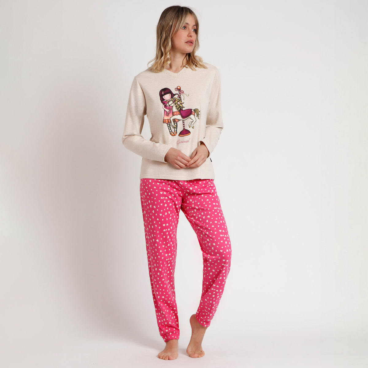 Pigiama donna caldo cotone cuoricini Santoro 62384